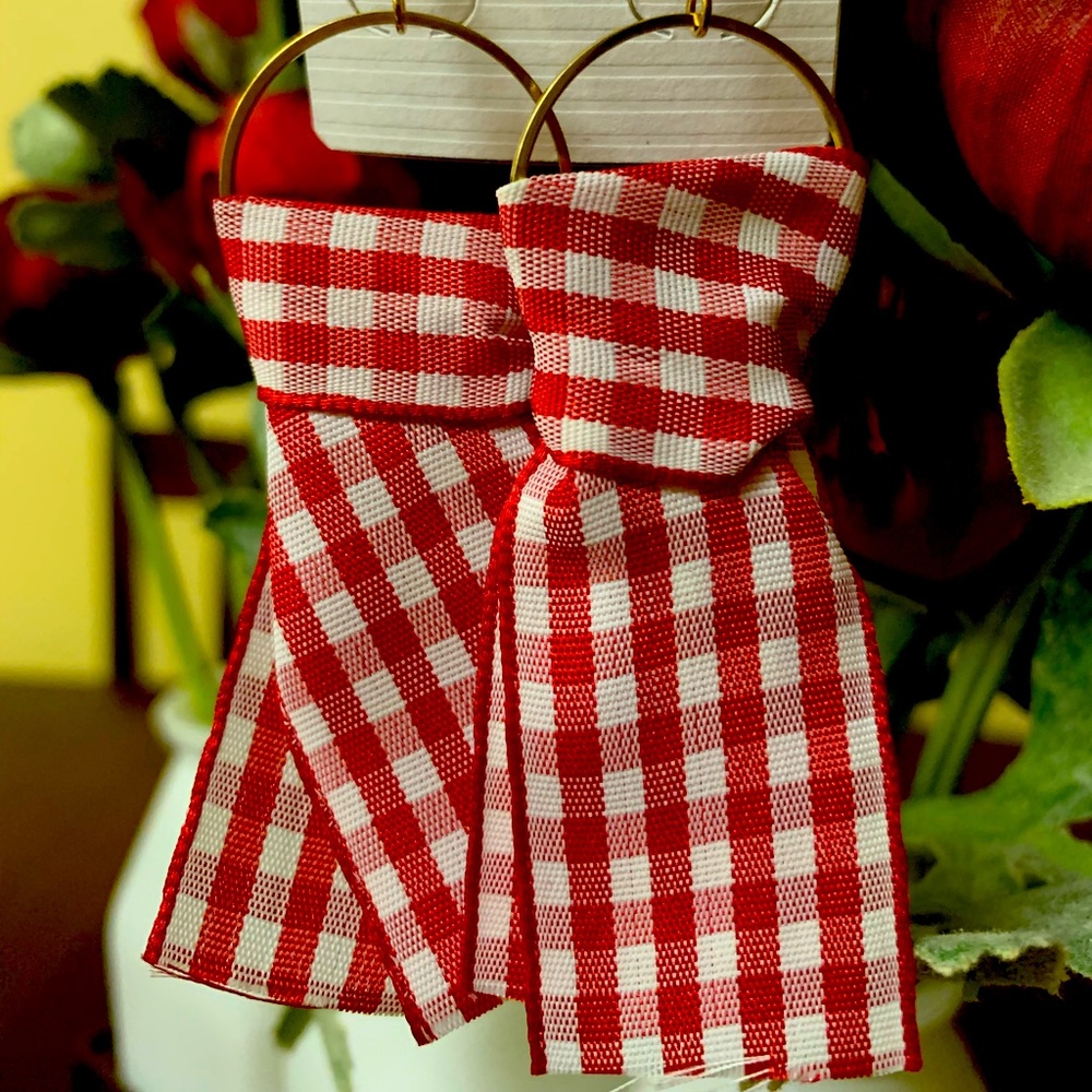 Plaid Red Ribbon Earrings
